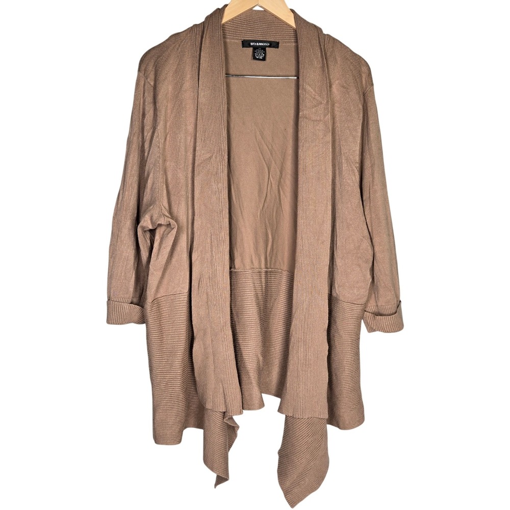 89th & Madison 3X Cardigan Draped Open Front Knit Tan Brown Womens Plus‎ Size